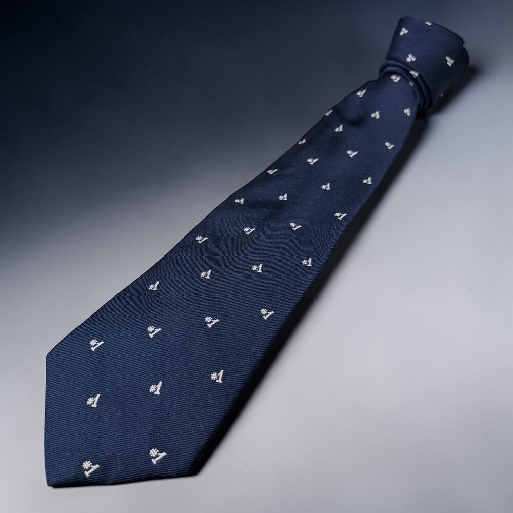 Vintage Renleigh Novelty Tie Mens Navy White #1 Print Classic Preppy 57”